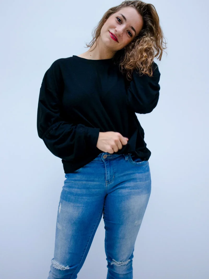 Velora Flex Long Sleeves Black T-shirt — 2 Velora Flex Long Sleeves Black T-shirt — modest black long-sleeve top, look 2