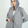 Velora Iron Tunic — modest iron-grey tunic, look 1